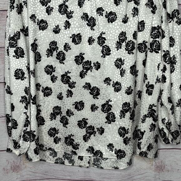 Lane Bryant Satin Floral Rose Full Sleeves Girly Romantic Top Blouse Size 16 New - Picture 9 of 13
